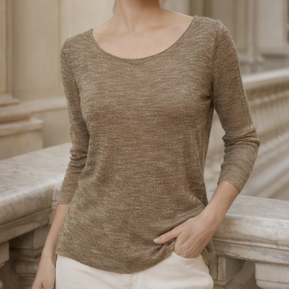 Falconeri Linen Blend Open Back Knit Top Made in Italy Size Small
